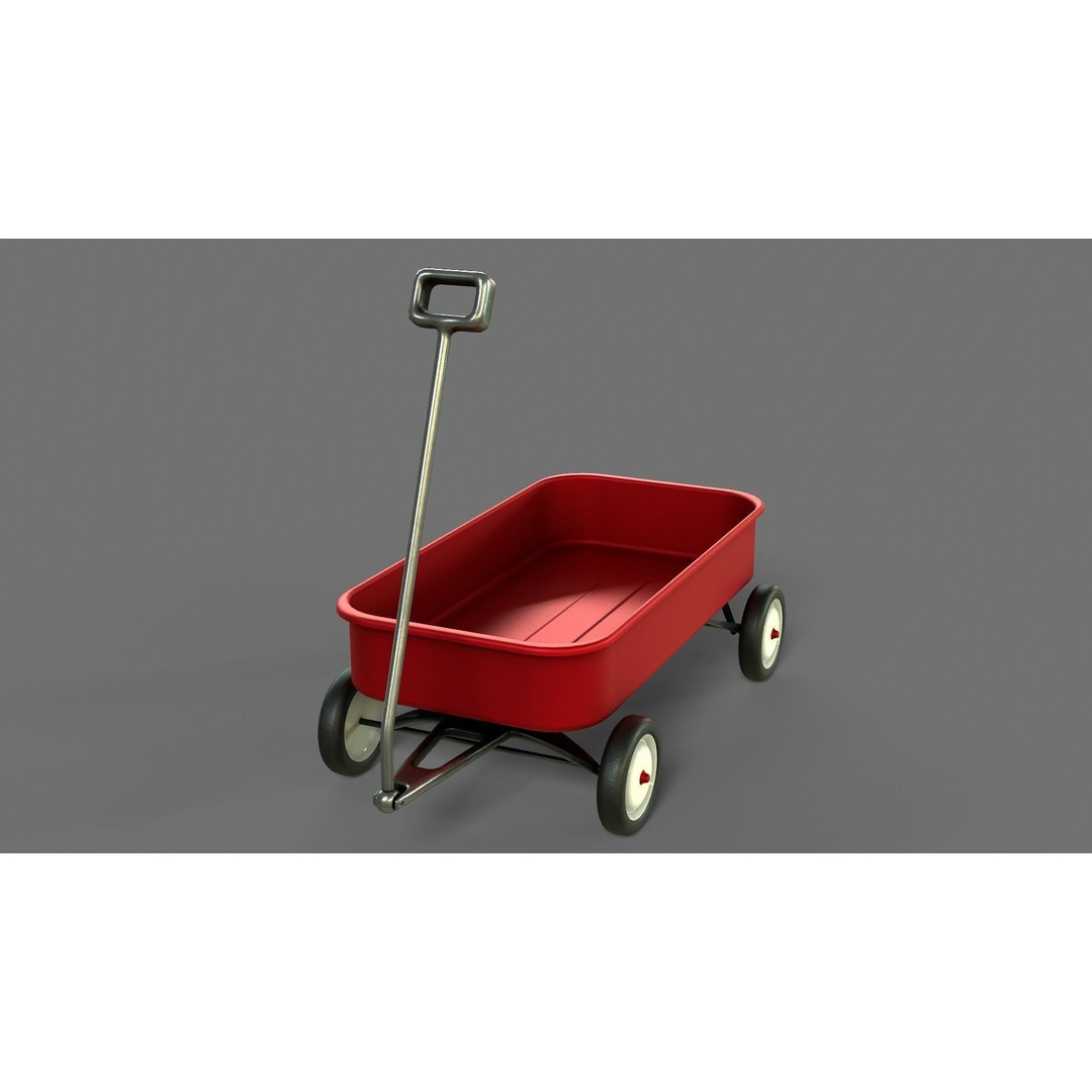 Red Wagon 3D Model – Low Poly Toy with PBR Textures, FBX, OBJ - View 3