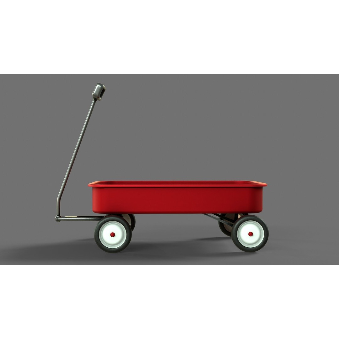 Red Wagon 3D Model – Low Poly Toy with PBR Textures, FBX, OBJ - View 4