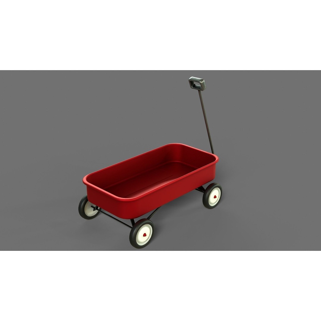 Red Wagon 3D Model – Low Poly Toy with PBR Textures, FBX, OBJ - View 7