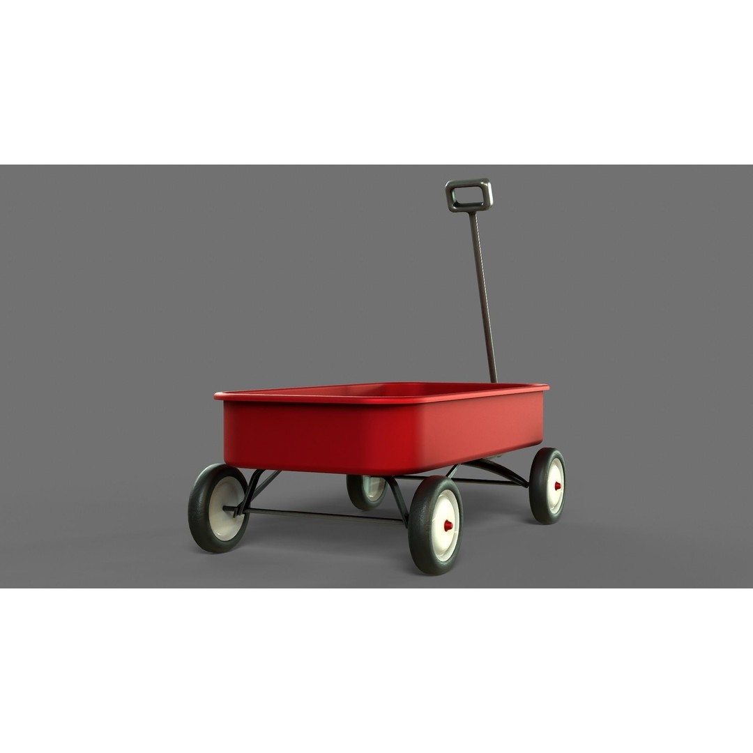 Red Wagon 3D Model – Low Poly Toy with PBR Textures, FBX, OBJ - View 9