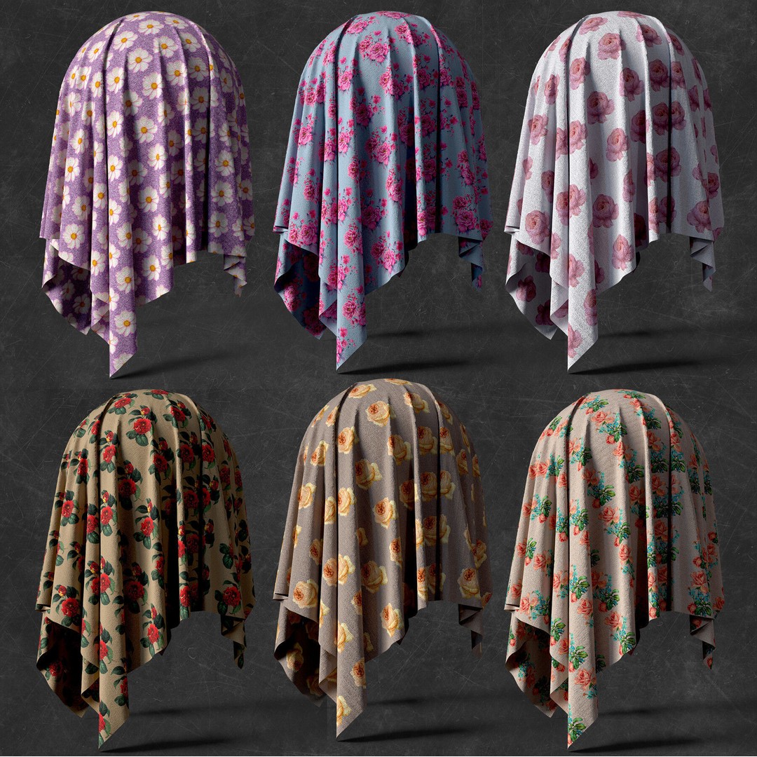 20 Floral Fabric Materials 3D Model – PBR Textures, SBSAR Format