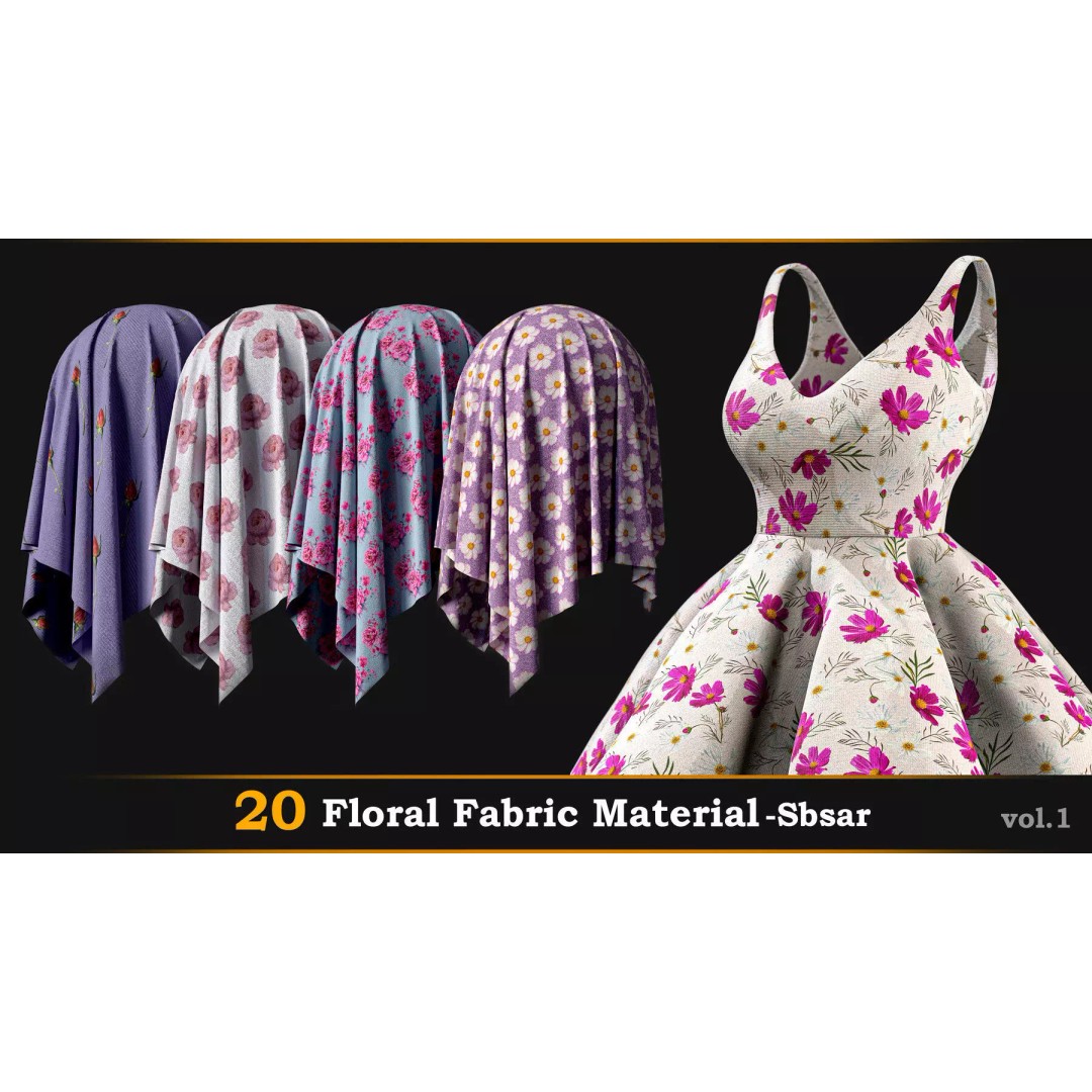 20 Floral Fabric Materials 3D Model – PBR Textures, SBSAR Format - View 2