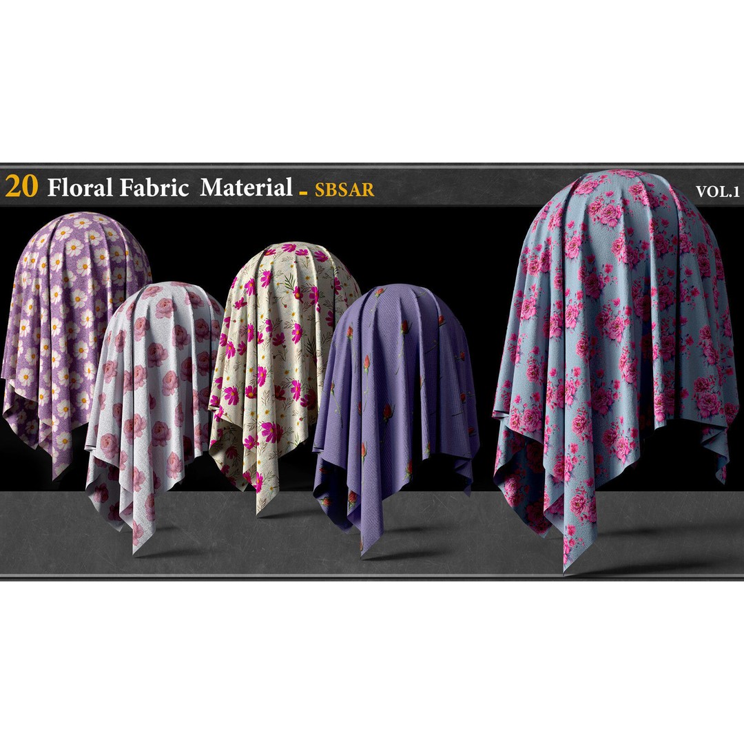 20 Floral Fabric Materials 3D Model – PBR Textures, SBSAR Format - View 4