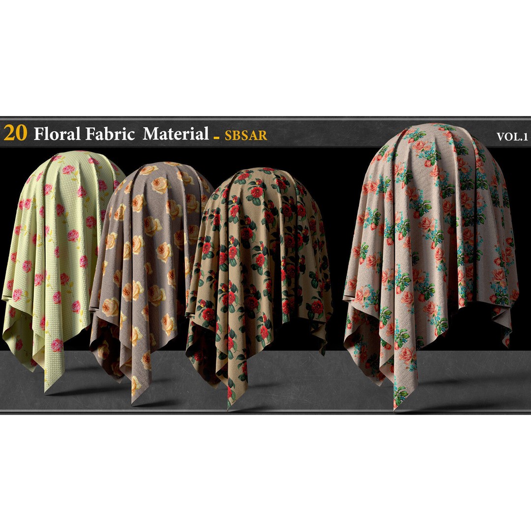 20 Floral Fabric Materials 3D Model – PBR Textures, SBSAR Format - View 5
