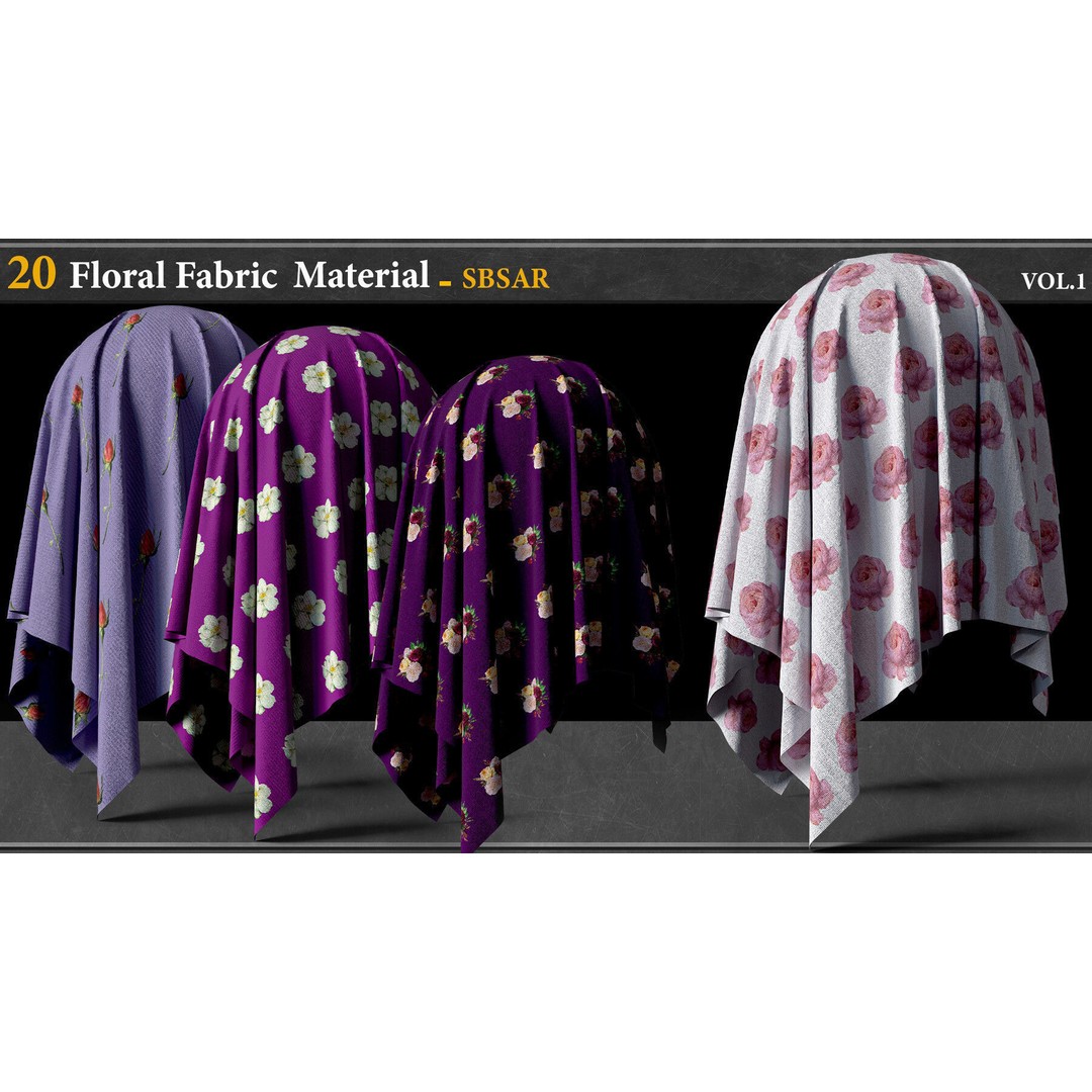 20 Floral Fabric Materials 3D Model – PBR Textures, SBSAR Format - View 6