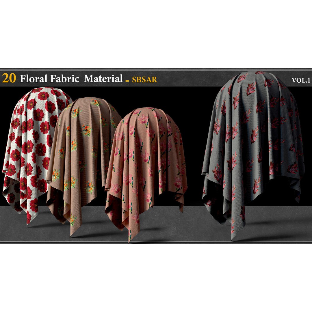20 Floral Fabric Materials 3D Model – PBR Textures, SBSAR Format - View 7