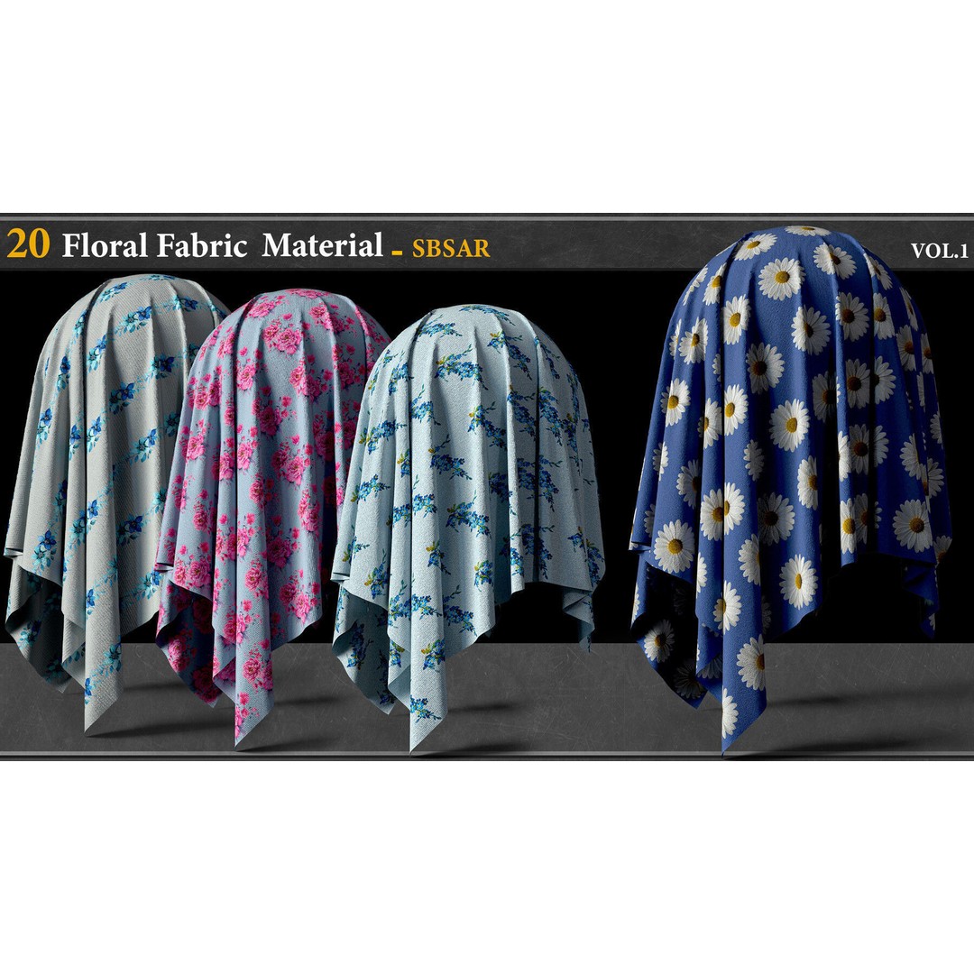 20 Floral Fabric Materials 3D Model – PBR Textures, SBSAR Format - View 8