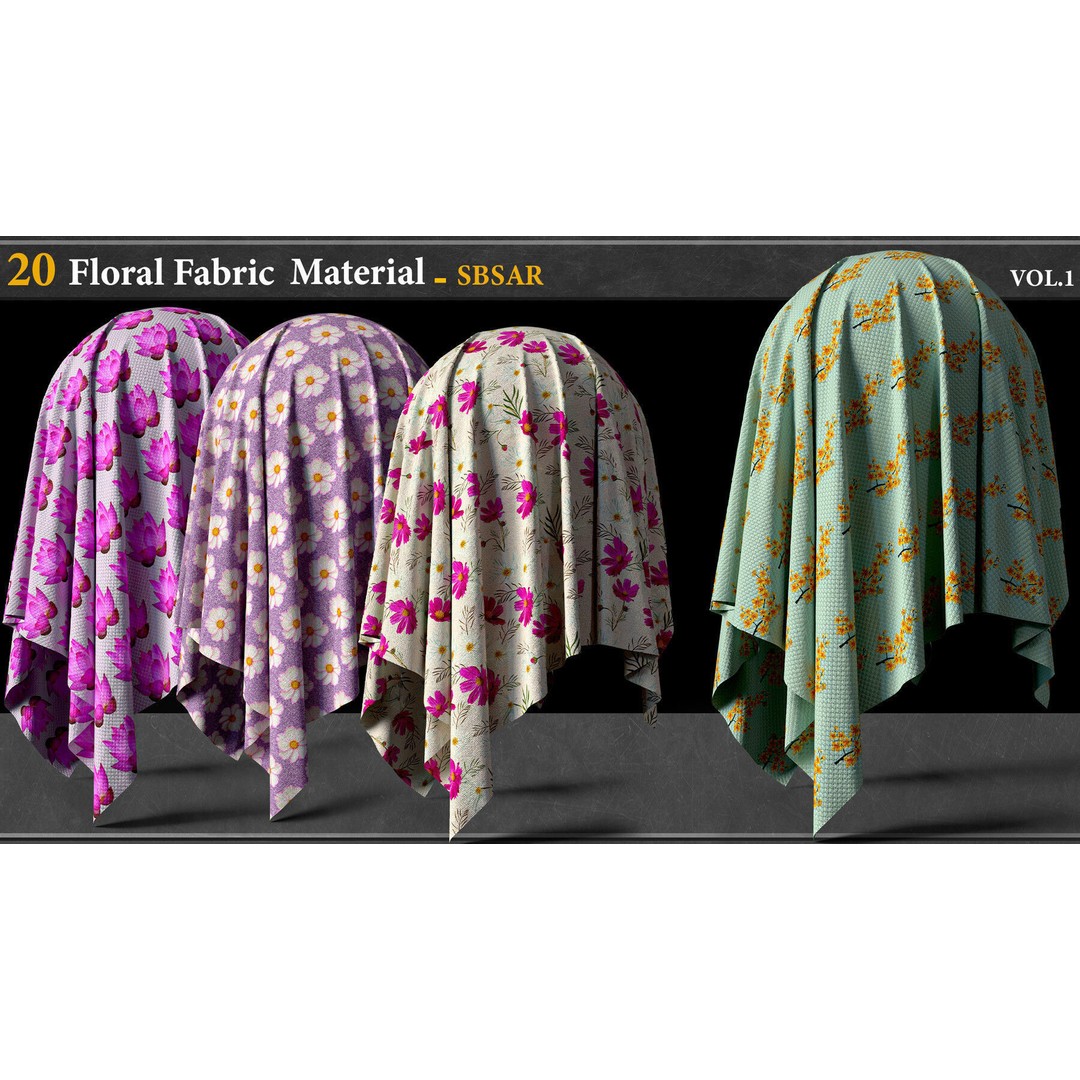 20 Floral Fabric Materials 3D Model – PBR Textures, SBSAR Format - View 9