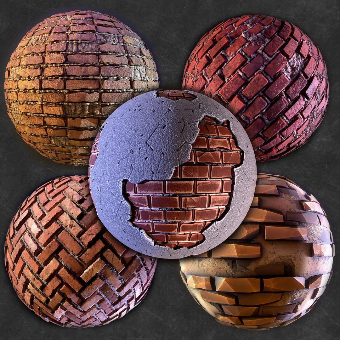 Stylized Brick Material 3D Model – PBR Textures, .sbsar, Blender