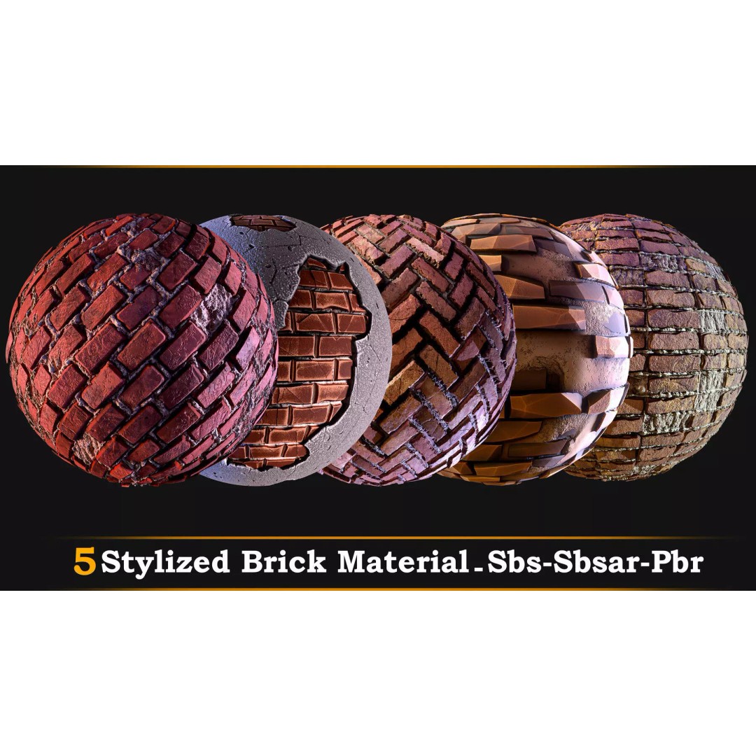 Stylized Brick Material 3D Model – PBR Textures, .sbsar, Blender - View 2
