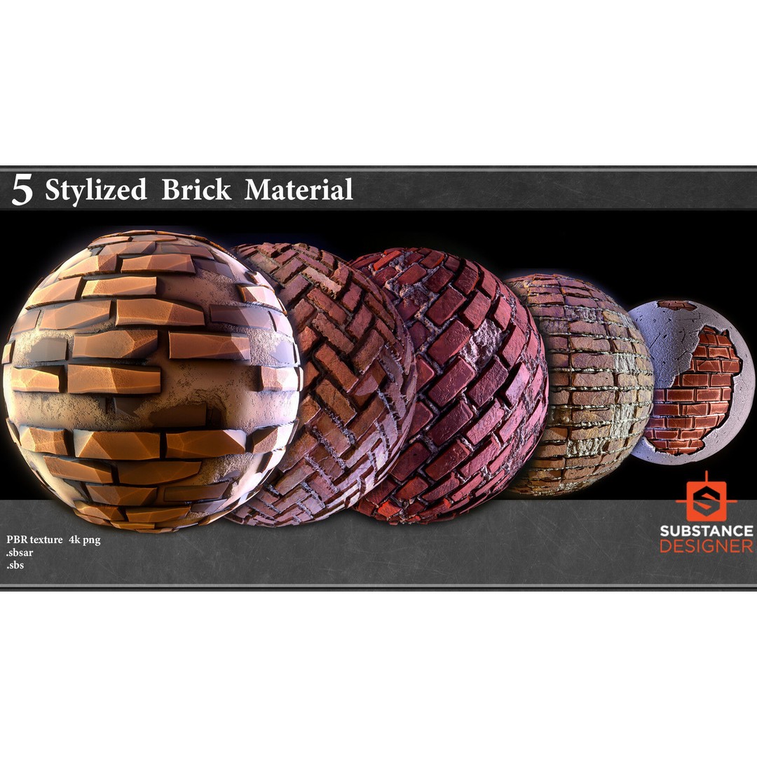 Stylized Brick Material 3D Model – PBR Textures, .sbsar, Blender - View 3