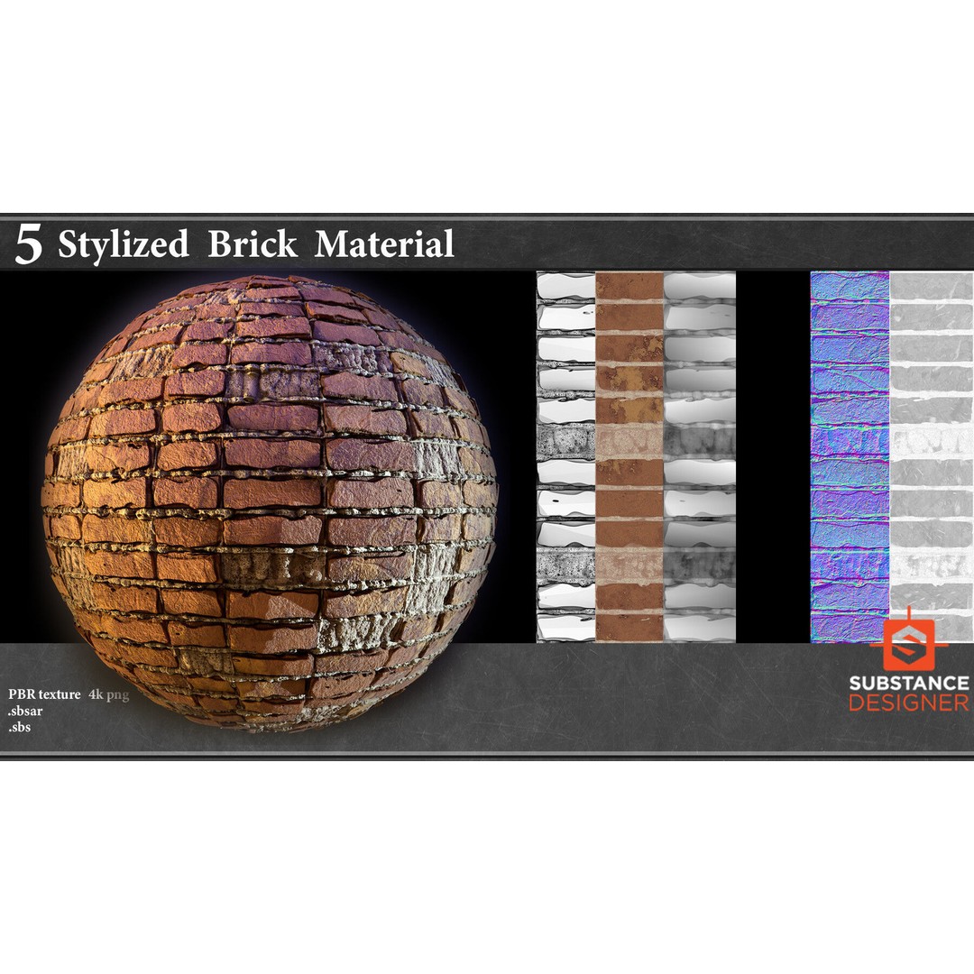 Stylized Brick Material 3D Model – PBR Textures, .sbsar, Blender - View 4