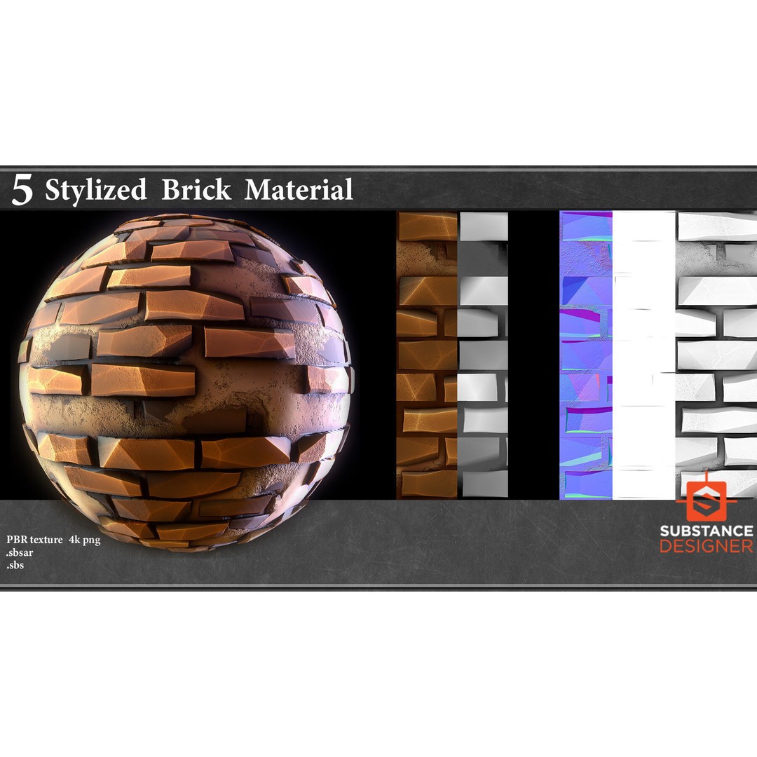 Stylized Brick Material 3D Model – PBR Textures, .sbsar, Blender - View 5