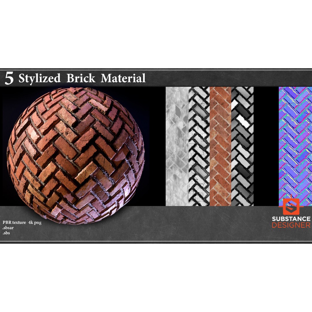 Stylized Brick Material 3D Model – PBR Textures, .sbsar, Blender - View 6