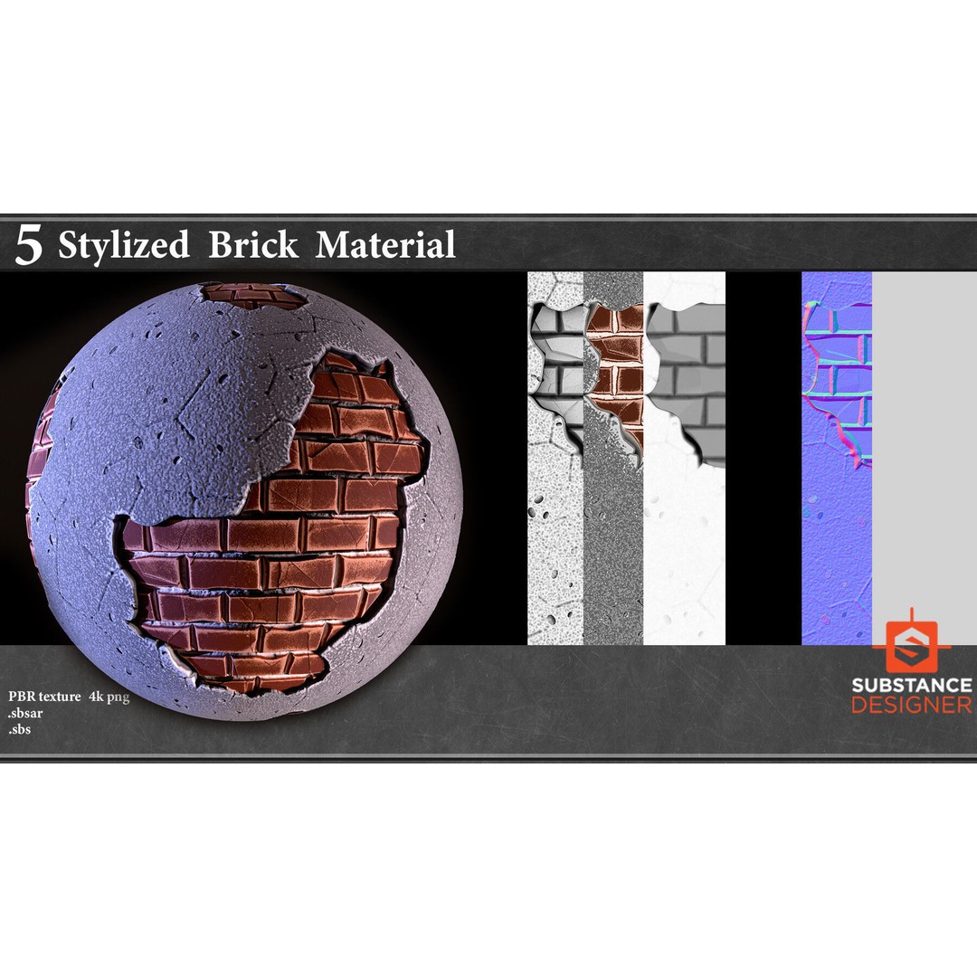 Stylized Brick Material 3D Model – PBR Textures, .sbsar, Blender - View 7