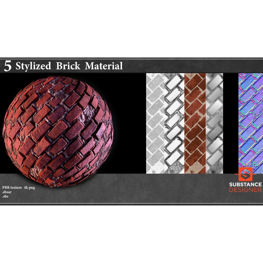 Stylized Brick Material 3D Model – PBR Textures, .sbsar, Blender - View 8