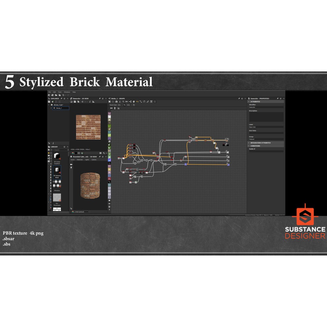 Stylized Brick Material 3D Model – PBR Textures, .sbsar, Blender - View 9