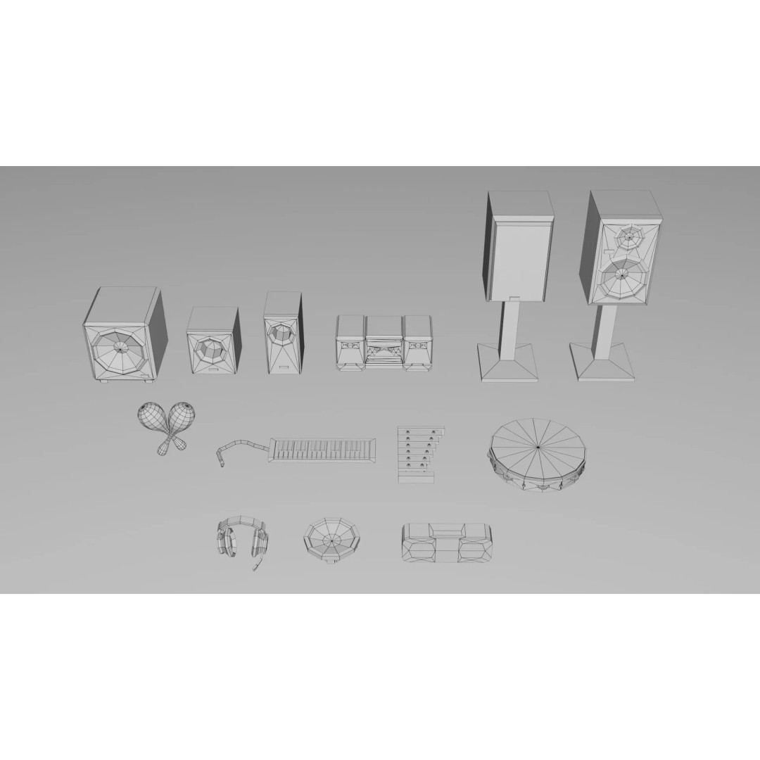 Realistic Musical Instrument Props Pack 3D Model – Low Poly Game Asset, FBX, OBJ