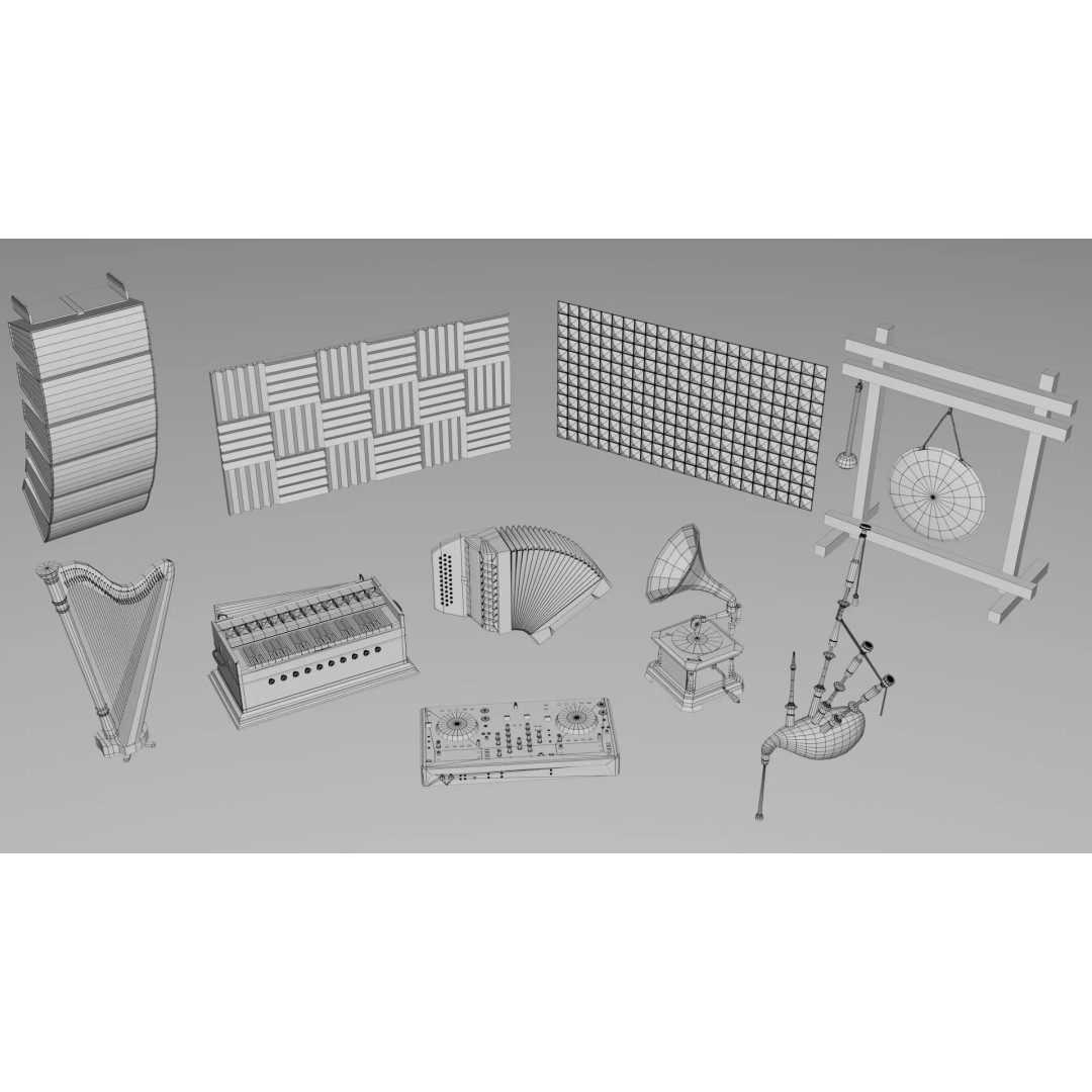Realistic Musical Instrument Props Pack 3D Model – Low Poly Game Asset, FBX, OBJ - View 10