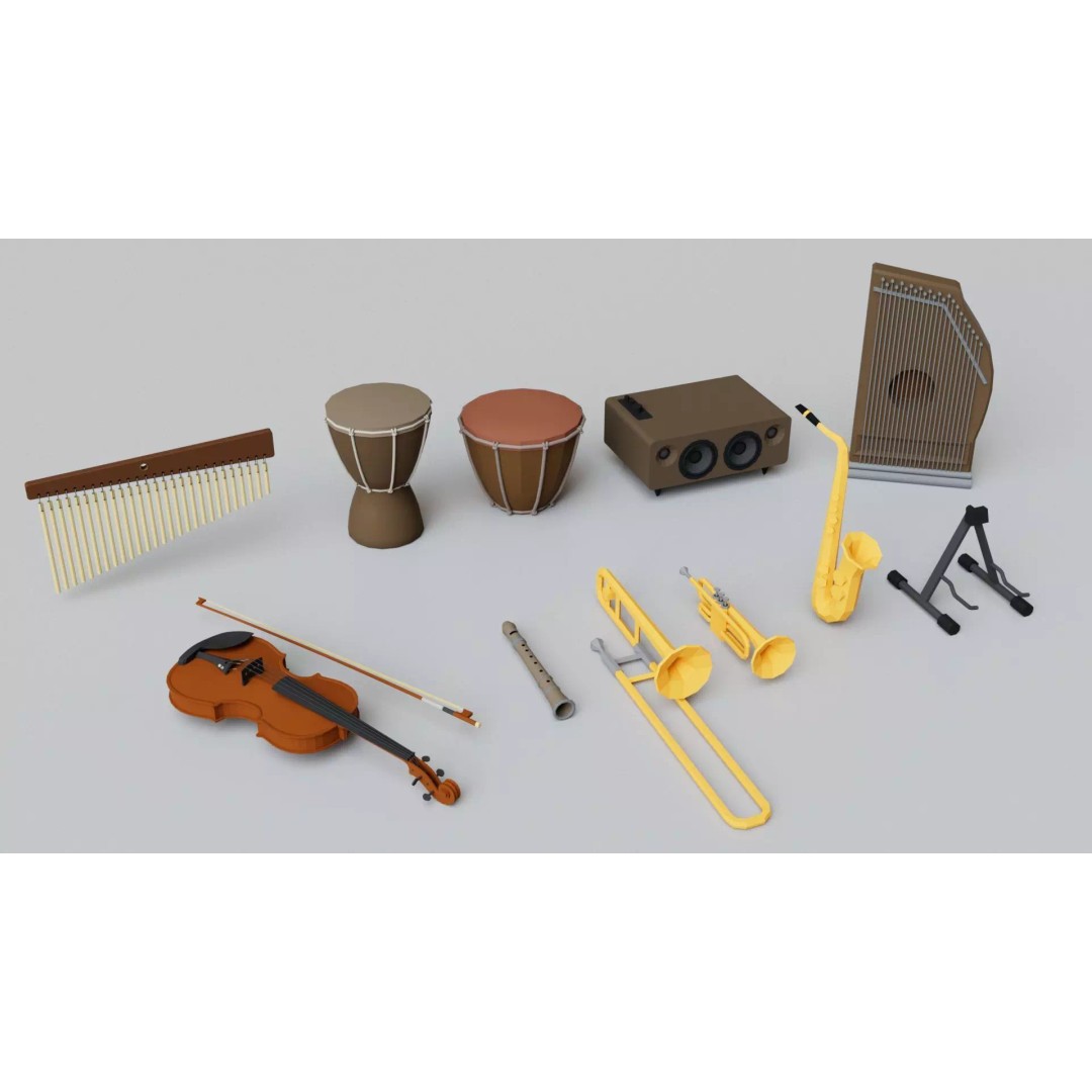 Realistic Musical Instrument Props Pack 3D Model – Low Poly Game Asset, FBX, OBJ - View 11