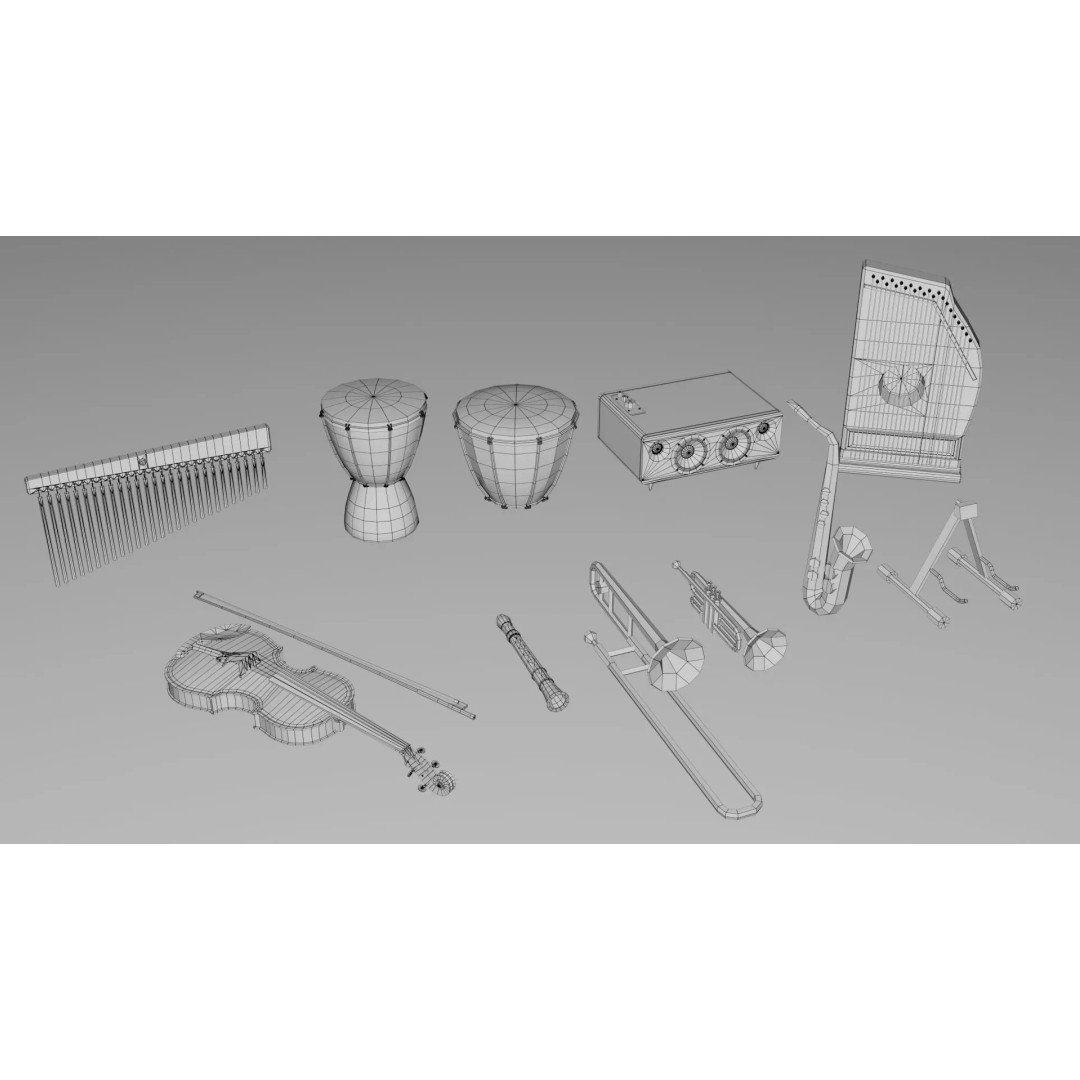 Realistic Musical Instrument Props Pack 3D Model – Low Poly Game Asset, FBX, OBJ - View 12