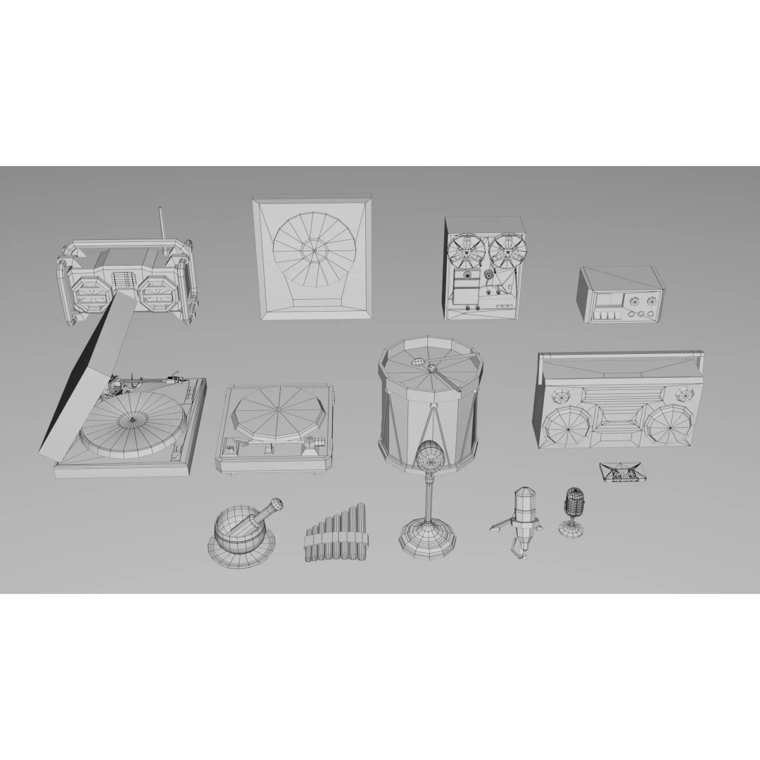 Realistic Musical Instrument Props Pack 3D Model – Low Poly Game Asset, FBX, OBJ - View 14