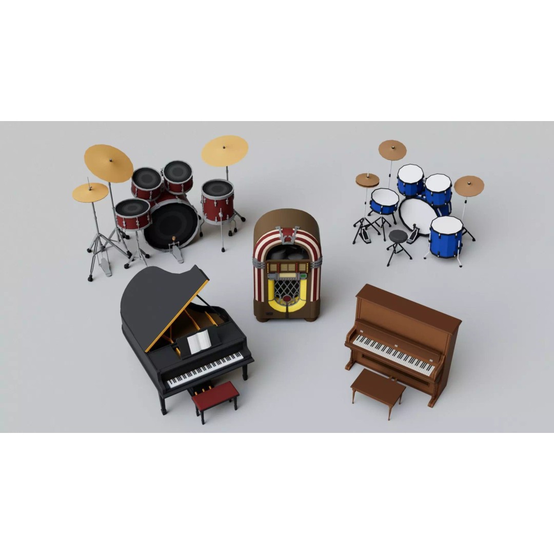 Realistic Musical Instrument Props Pack 3D Model – Low Poly Game Asset, FBX, OBJ - View 3