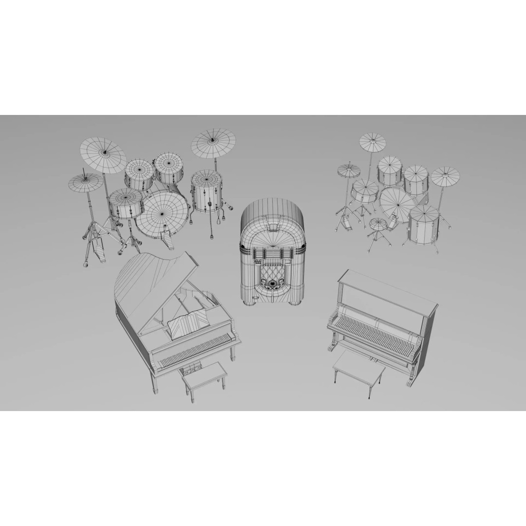Realistic Musical Instrument Props Pack 3D Model – Low Poly Game Asset, FBX, OBJ - View 4