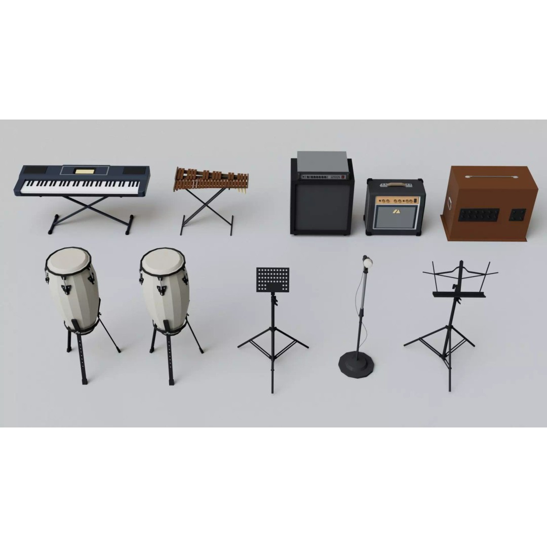 Realistic Musical Instrument Props Pack 3D Model – Low Poly Game Asset, FBX, OBJ - View 5