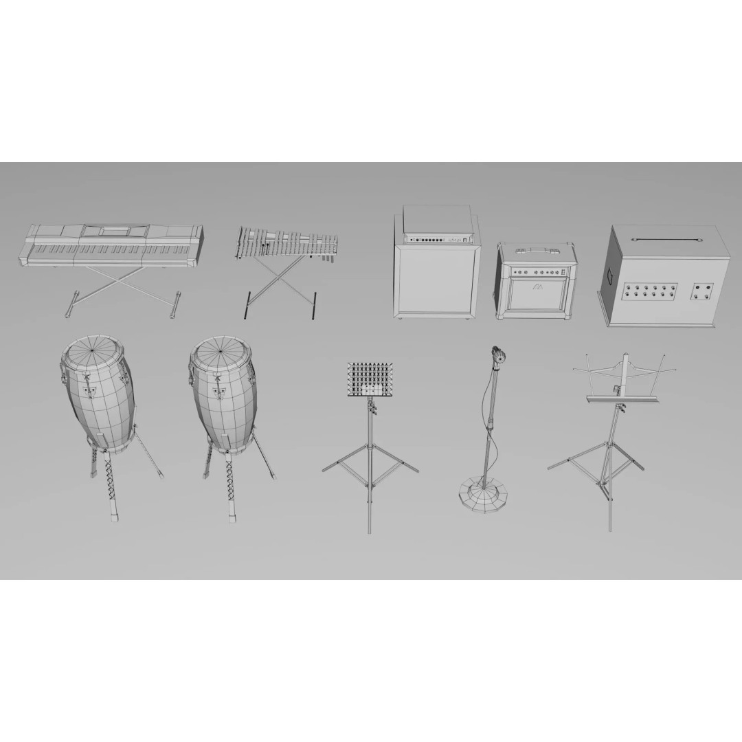 Realistic Musical Instrument Props Pack 3D Model – Low Poly Game Asset, FBX, OBJ - View 6
