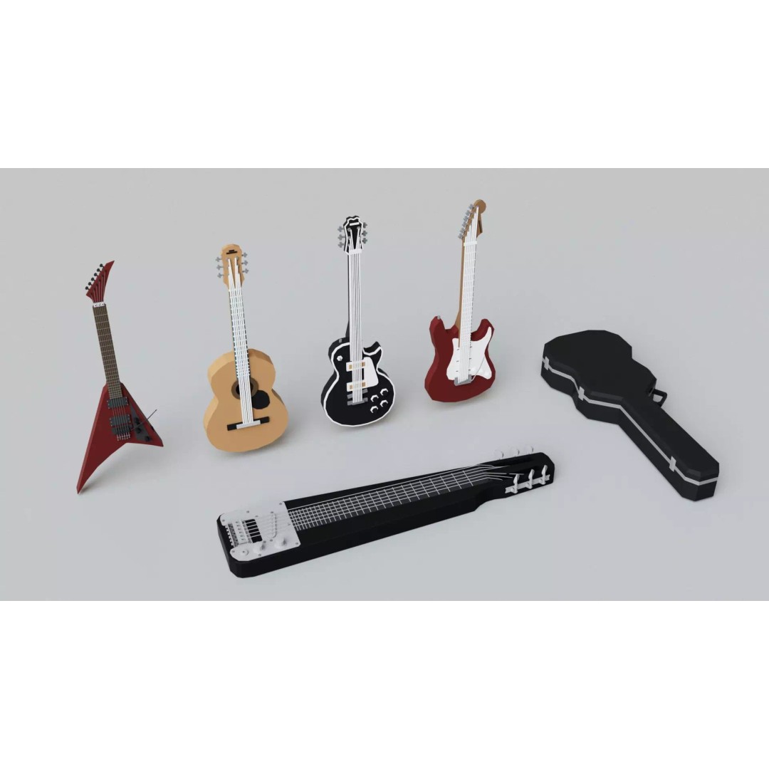 Realistic Musical Instrument Props Pack 3D Model – Low Poly Game Asset, FBX, OBJ - View 7