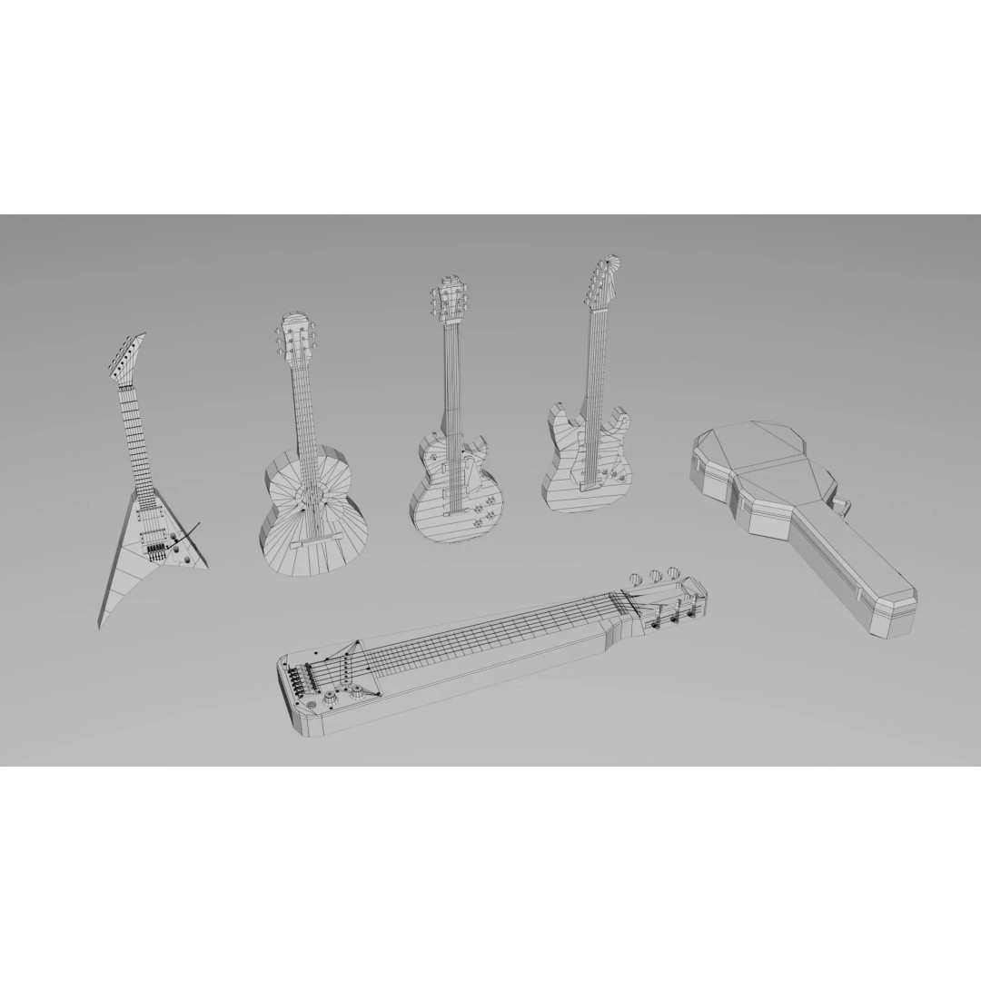 Realistic Musical Instrument Props Pack 3D Model – Low Poly Game Asset, FBX, OBJ - View 8