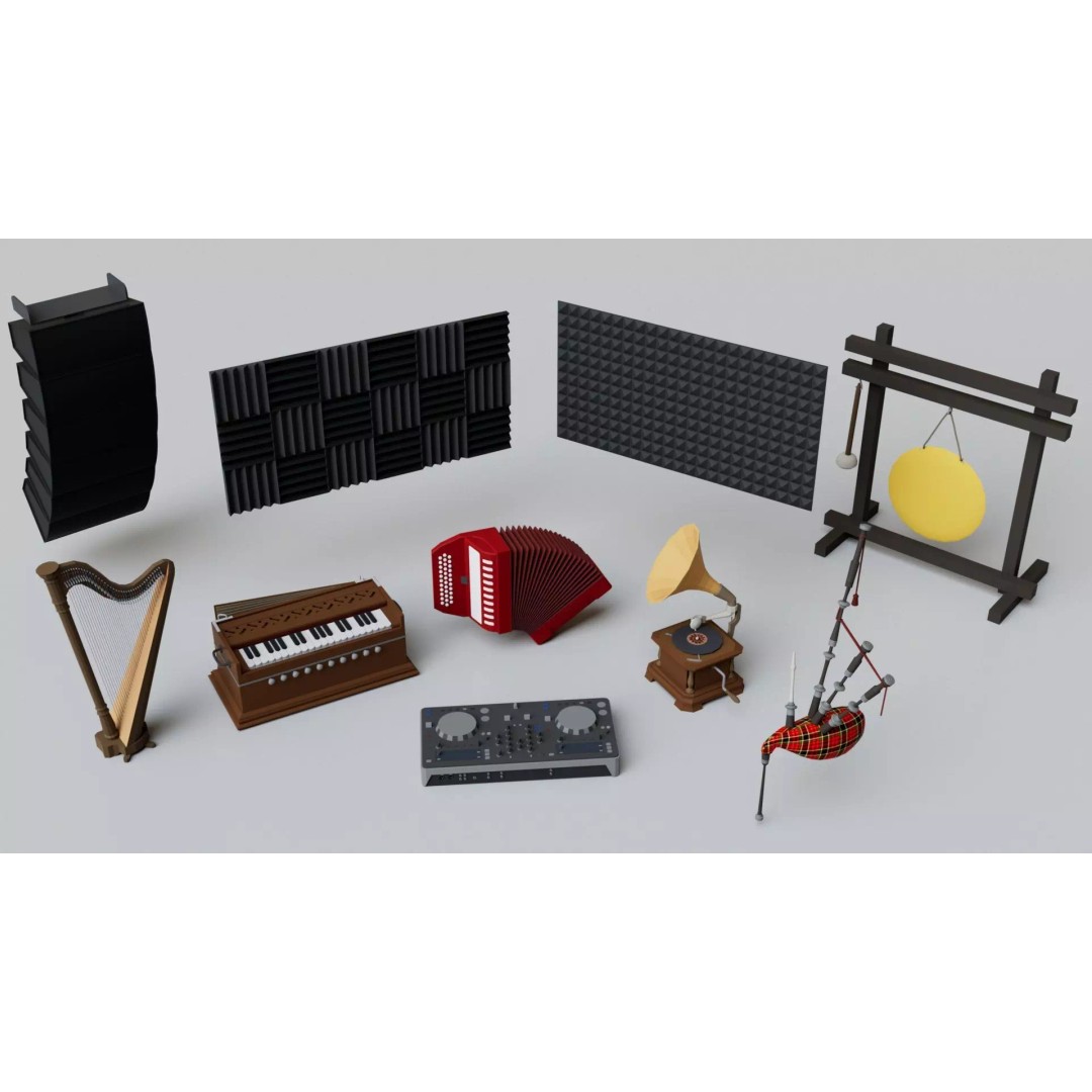 Realistic Musical Instrument Props Pack 3D Model – Low Poly Game Asset, FBX, OBJ - View 9
