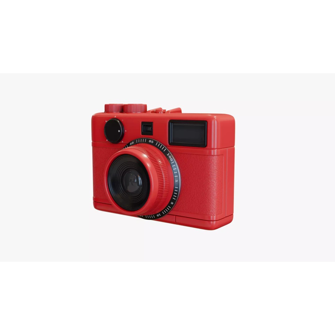 Red Film Camera 3D Model – Retro Design, PBR Textures, FBX - View 2