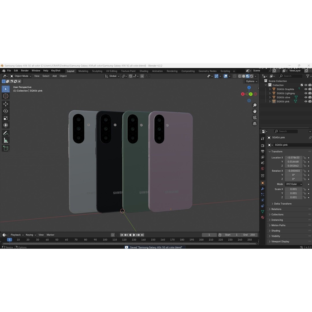 Samsung Galaxy A56 5G 3D Model – Low Poly Game Asset, FBX, OBJ - View 36
