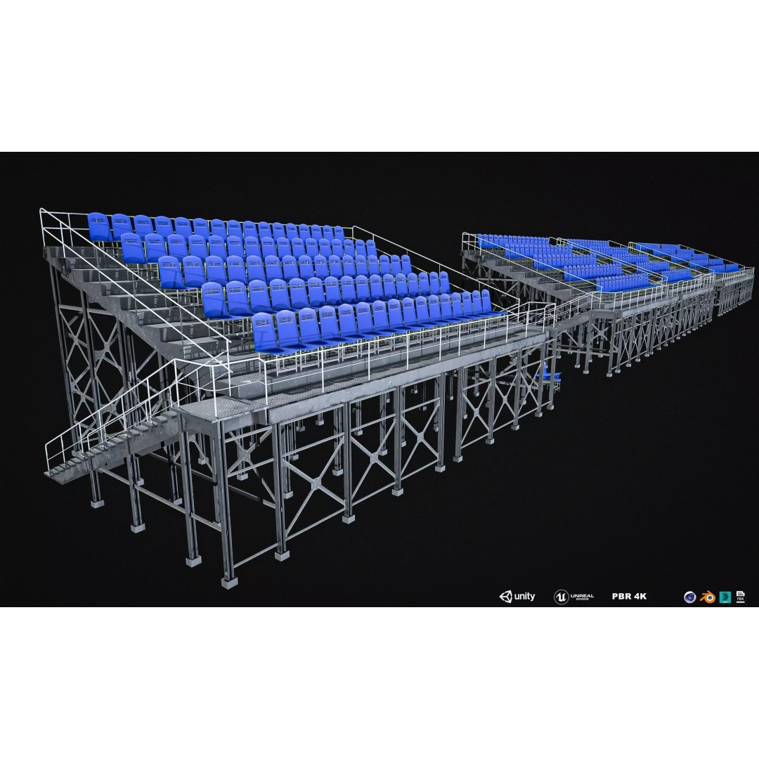 Audience Stands Pack 3D Model – Low Poly Game Asset, PBR Textures - View 2
