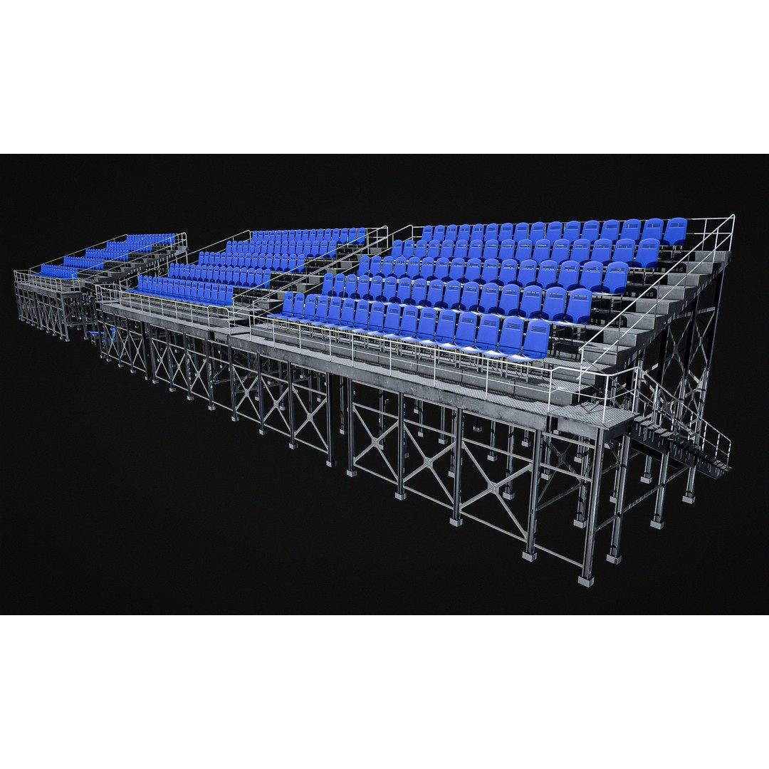 Audience Stands Pack 3D Model – Low Poly Game Asset, PBR Textures - View 3
