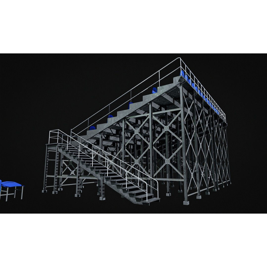 Audience Stands Pack 3D Model – Low Poly Game Asset, PBR Textures - View 6