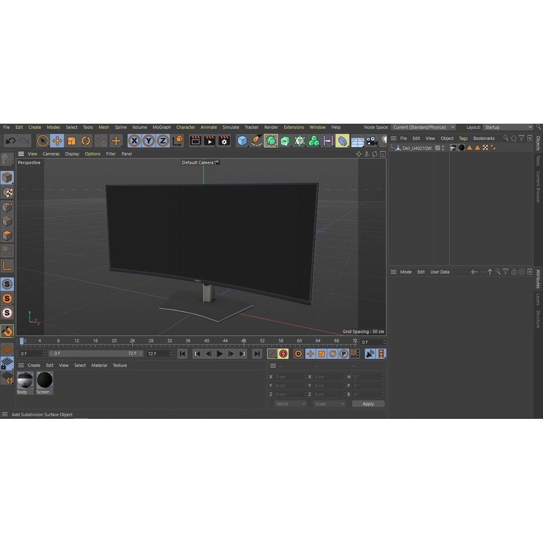 DELL U4021QW Curved Monitor 3D Model – Low Poly Game Asset, PBR Textures