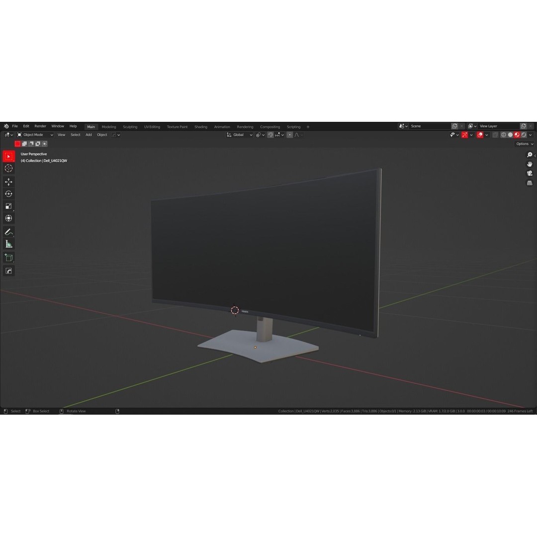 DELL U4021QW Curved Monitor 3D Model – Low Poly Game Asset, PBR Textures - View 15