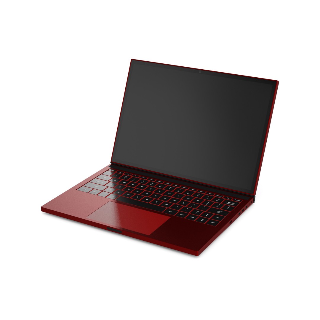 Vibrant Red Laptop 3D Model – Low Poly PBR Game Asset, FBX