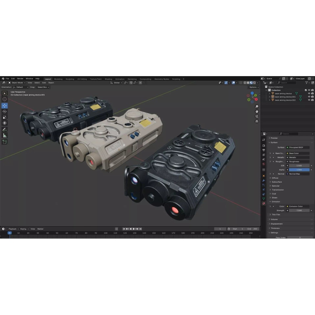 Laser Aiming Device 3D Model – Low Poly PBR Game Asset, FBX - View 35
