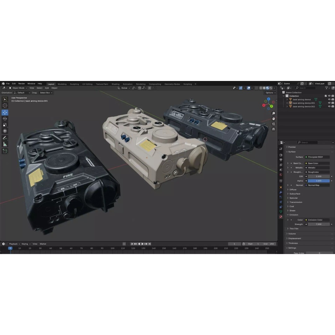Laser Aiming Device 3D Model – Low Poly PBR Game Asset, FBX - View 37