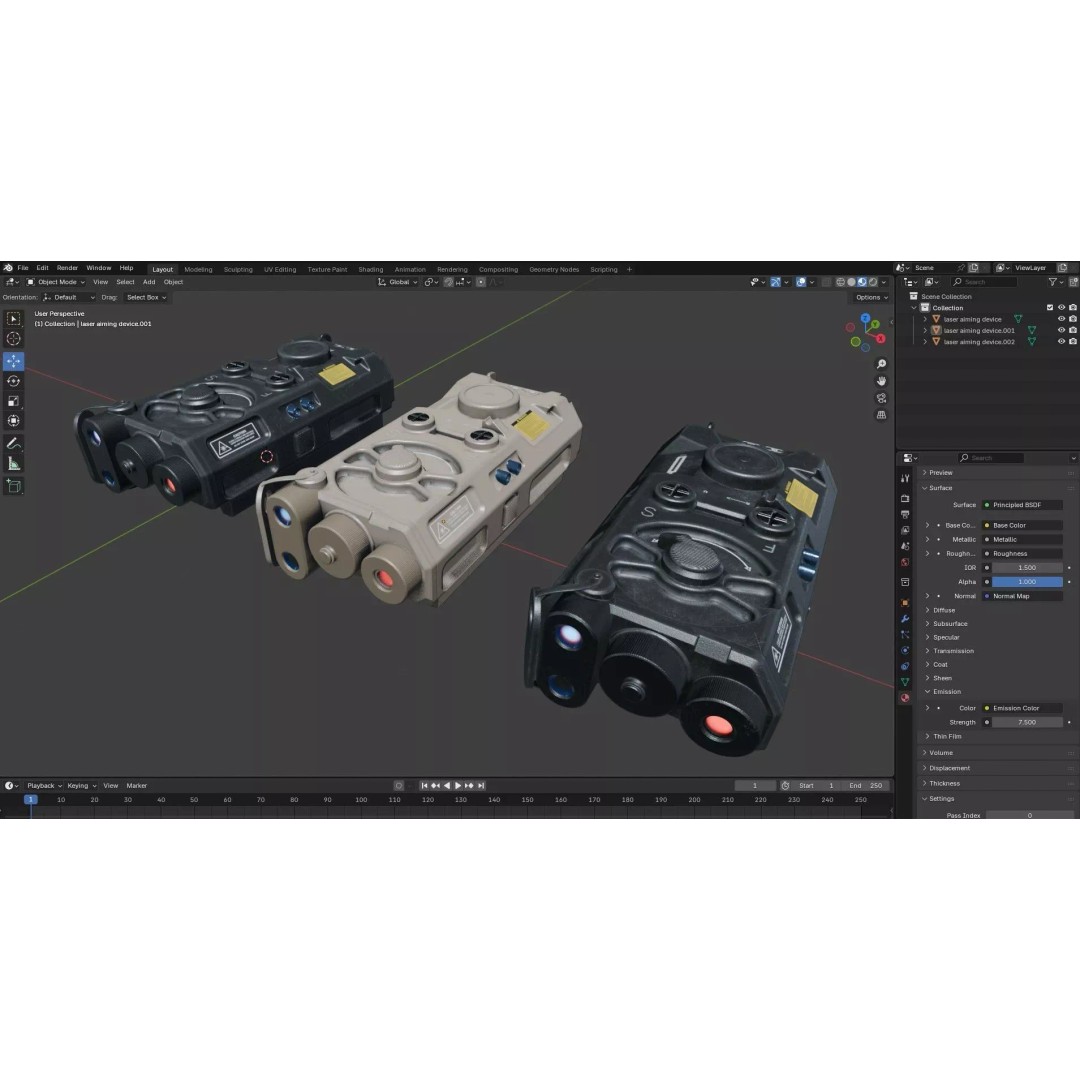 Laser Aiming Device 3D Model – Low Poly PBR Game Asset, FBX - View 38