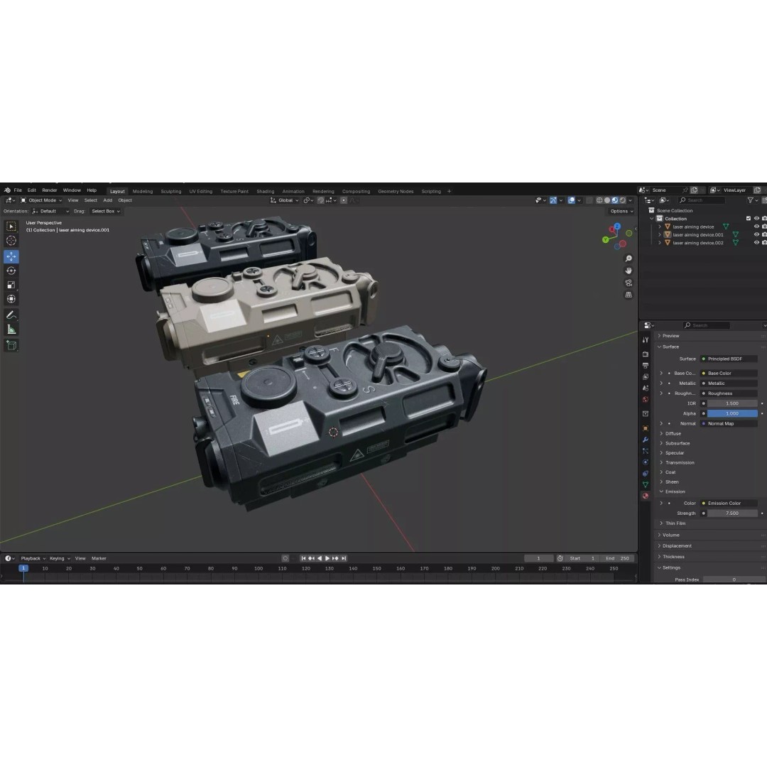 Laser Aiming Device 3D Model – Low Poly PBR Game Asset, FBX - View 39