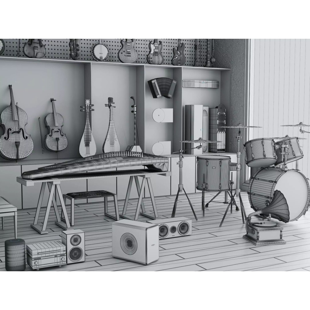 Music Studio Interior 3D Model – Low Poly PBR Asset for Animation