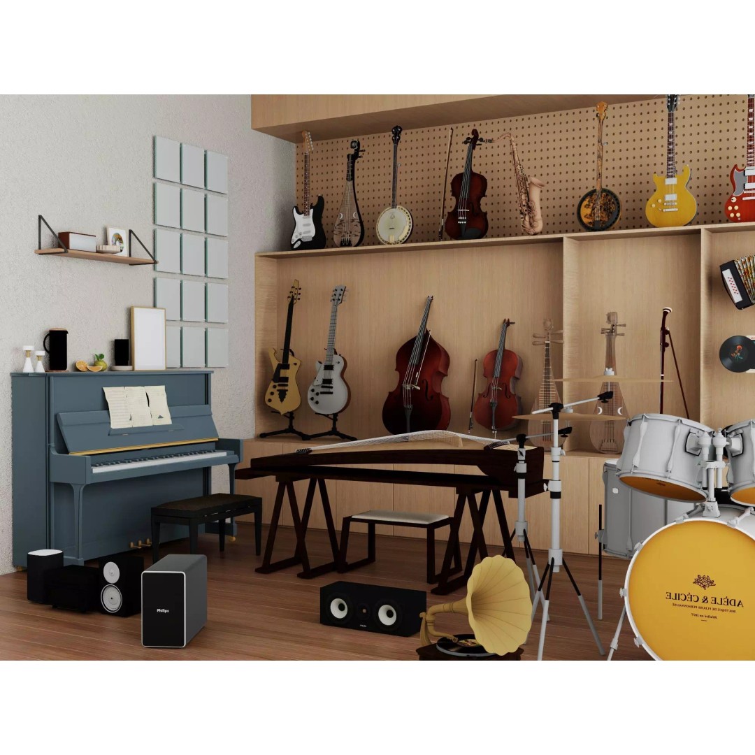 Music Studio Interior 3D Model – Low Poly PBR Asset for Animation - View 11
