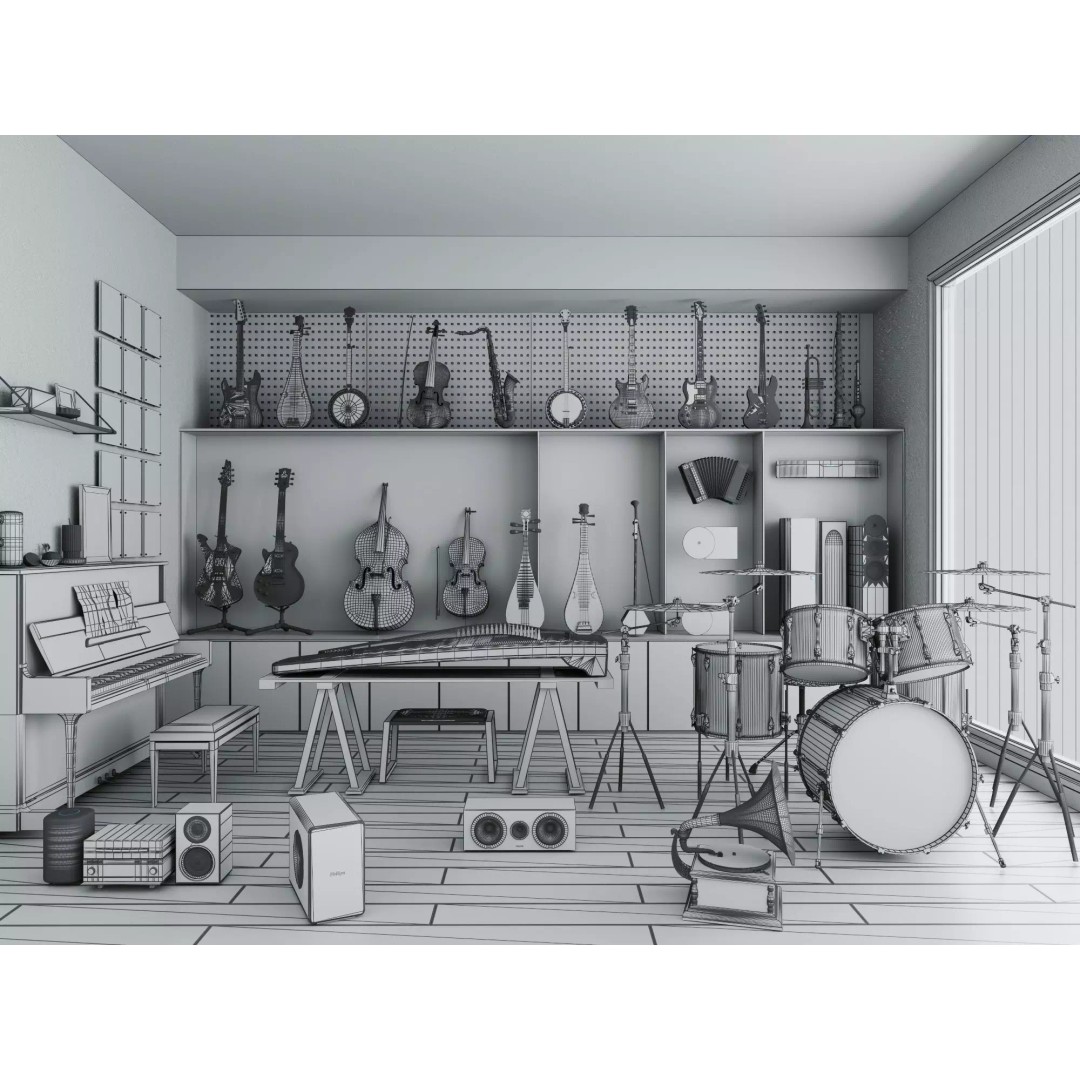 Music Studio Interior 3D Model – Low Poly PBR Asset for Animation - View 13