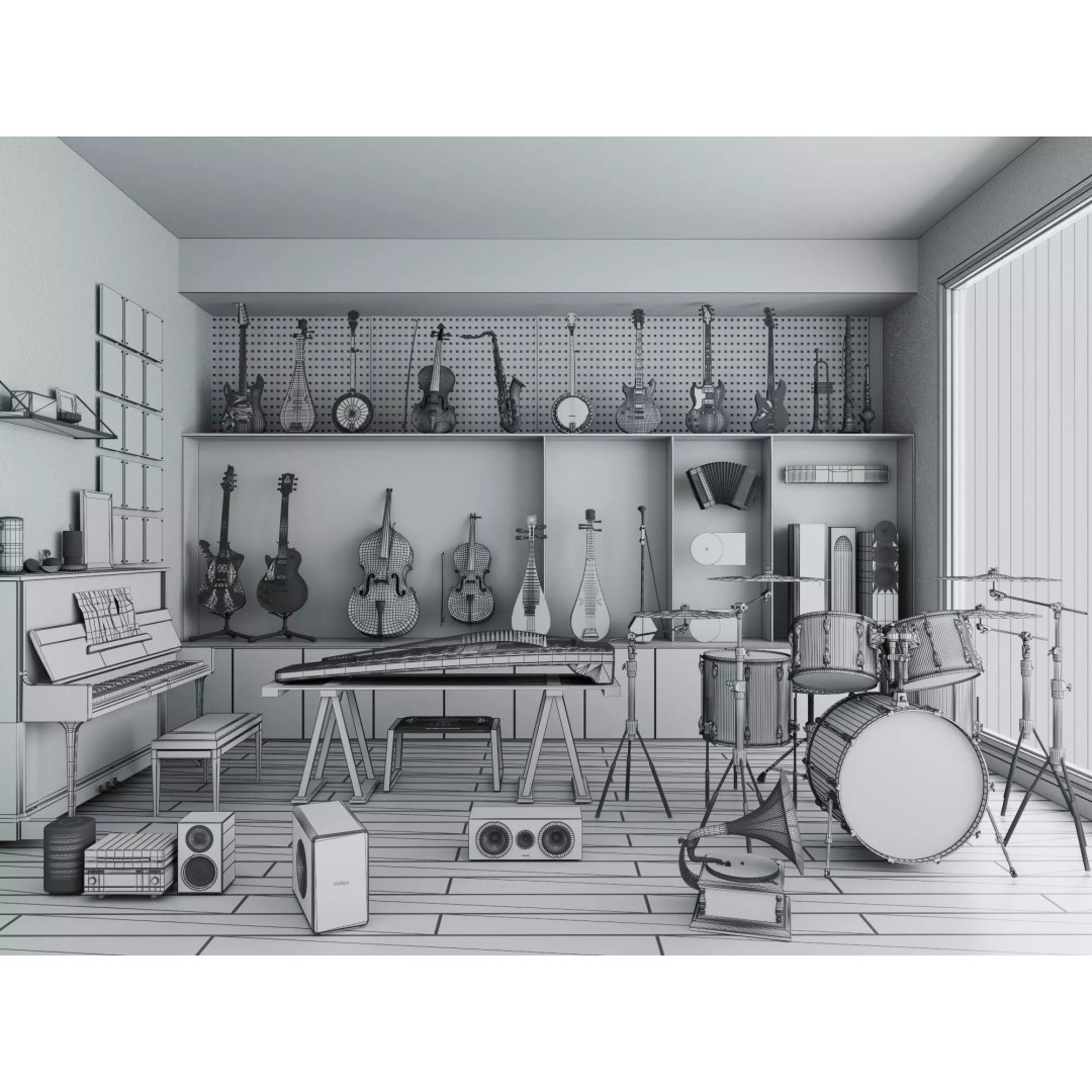 Music Studio Interior 3D Model – Low Poly PBR Asset for Animation - View 14