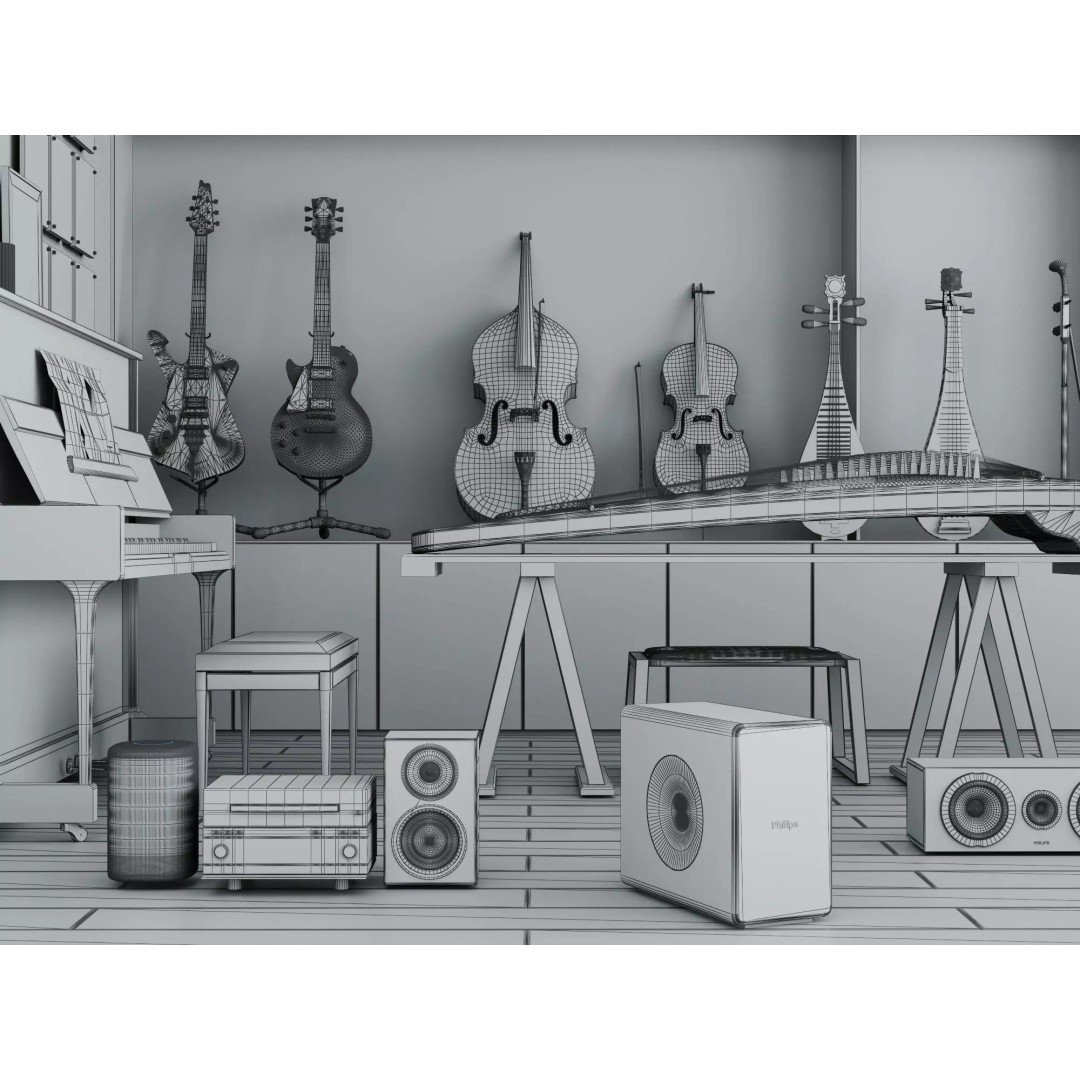 Music Studio Interior 3D Model – Low Poly PBR Asset for Animation - View 16